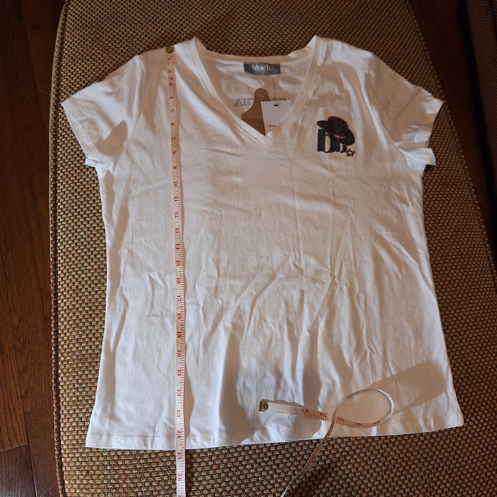 Blue B Collection Women's White Short Sleeve Tee With Vibrant Sequin & Fringe - Picture 9 of 15